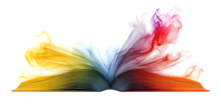 Abstract Open Book with Rainbow Gradient on Transparent Background
