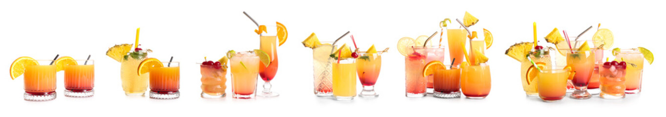 Set of tasty Mai Tai cocktail on white background