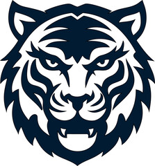 Roaring tiger face vector icon for use in tribal tattoos, wildlife posters, or sport logos.