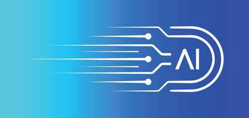 artificial intelligence concept with electric circuit. fast artificial intelligence logo. artificial intelligence concept for business, technology, education world