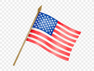 Watercolor waving American flag illustration for patriotic holidays and Independence Day decor. vector.
