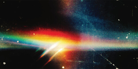 Vector seamless pattern, Crystal rainbow light leaks photo overlay background with lens flare effect, scratches dust dirty film grain texture with heavy noise, grunge texture, distressed damaged film