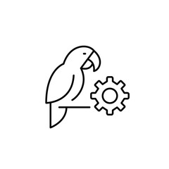 Parrot and cogwheel. Pet care settings, animal health monitoring, smart pet device configuration, automated feeding control, pet activity tracking. Pixel perfect, editable stroke vector icon