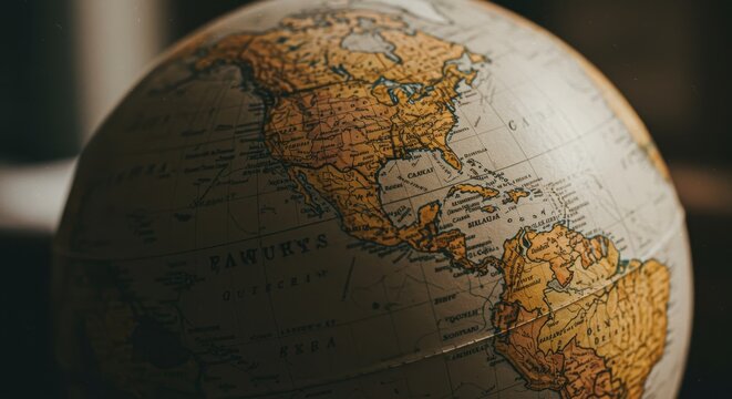 Vintage Globe: North and Central America, Antique Map Detail, Nostalgic Travel, Exploration Theme