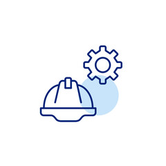 Fototapeta premium Construction hard hat and cogwheel. Technical operations, system supervision, safety configuration, engineering control, maintenance management. Pixel perfect, editable stroke vector icon