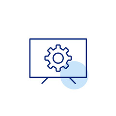 Cogwheel on TV set. Tv settings, device configuration, channel management, smart tv controls, display optimization. Pixel perfect, editable stroke vector icon