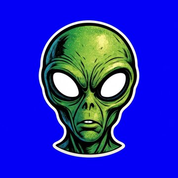 Green alien face illustration animation isolated asset, transparent 4K video, alpha channel, ProRes 4444