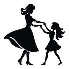 Mother helps her daughter dance, holding her gently as they practice together in a sweet silhouette, capturing love, guidance, and joy in their graceful moment.
