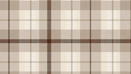 A layered plaid pattern with thick dark brown lines creating a grid, filled with lighter squares of beige and tan. Textured like woven textile, with a soft and muted color palette.