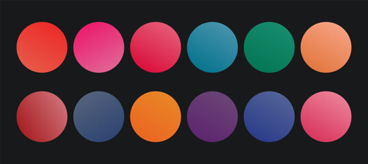 Vector gradient circles. Trendy modern vivid color set. Website, UI and UX design, social media templates round gradient buttons pack. Soft retro futuristic vibrant glowing buttons, highlight covers
