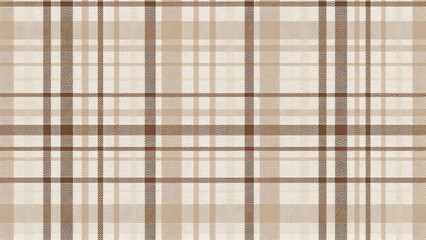 A layered plaid pattern with thick dark brown lines creating a grid, filled with lighter squares of beige and tan. Textured like woven textile, with a soft and muted color palette.