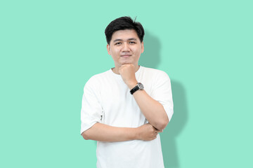 Man Thinking: Asian Man in Classic Pondering Pose