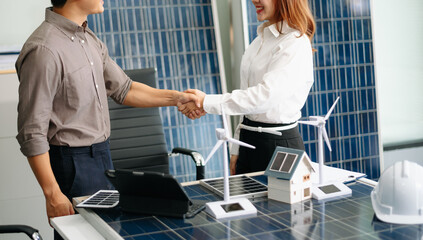 Engineer Team Meeting of Sustainable Energy Project, solar panel project, power innovation on a...