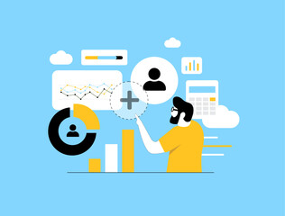 Digital twin in marketing allows predictive modeling and customer behavior simulation. Digital twin marketing supports virtual profiling and marketing automation strategies vector illustration