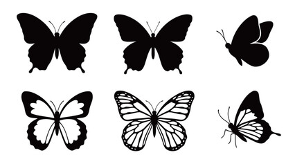 Obraz premium Butterfly Silhouettes and Patterns Various Designs Shown in Black and White
