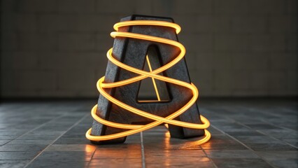A stylized letter "A" wrapped in glowing ropes, set against a textured surface, creating a striking visual effect.
