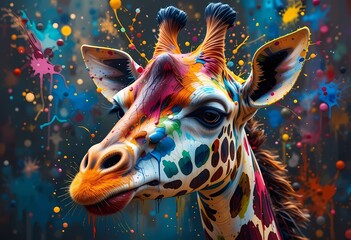 Vibrant Paint Splash Giraffe Portrait