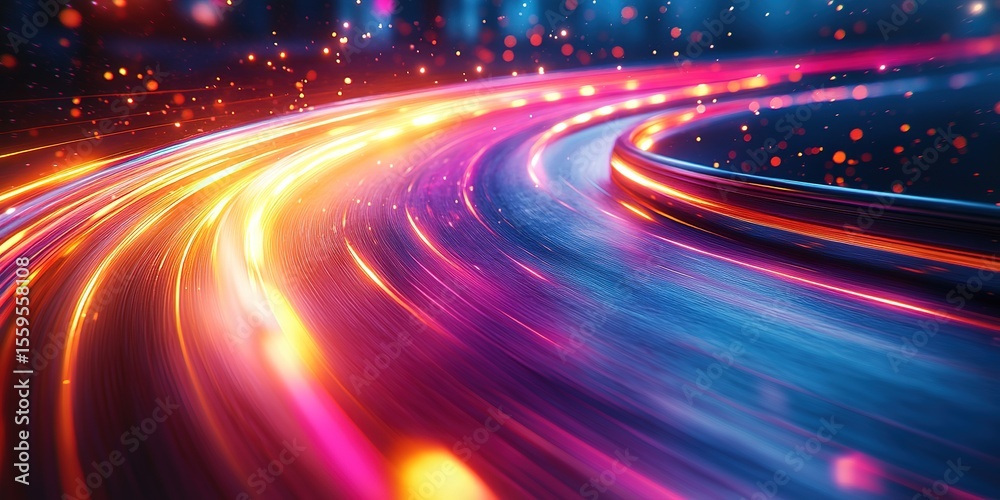 Poster abstract technological background featuring a futuristic display of internet fiber effects, creating