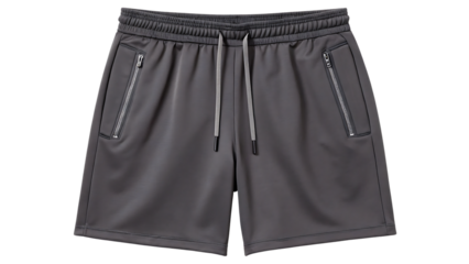 Mens gray athletic shorts side zip pockets drawstring waist