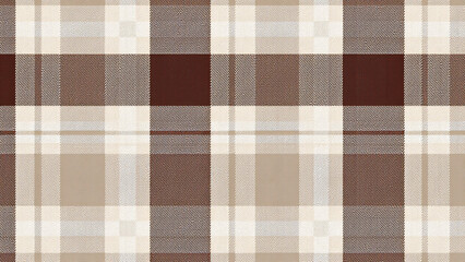 Elegant plaid pattern with bold dark brown lines and smaller light brown and beige fill rectangles. Textured like textile, with a classic and timeless look. No background.