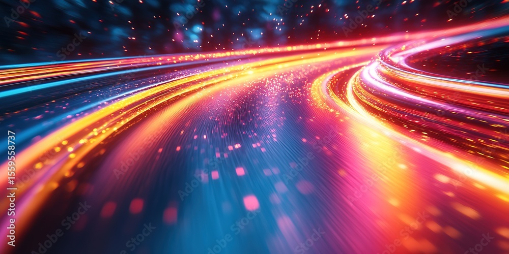 Poster abstract technological background featuring a futuristic display of internet fiber effects, creating