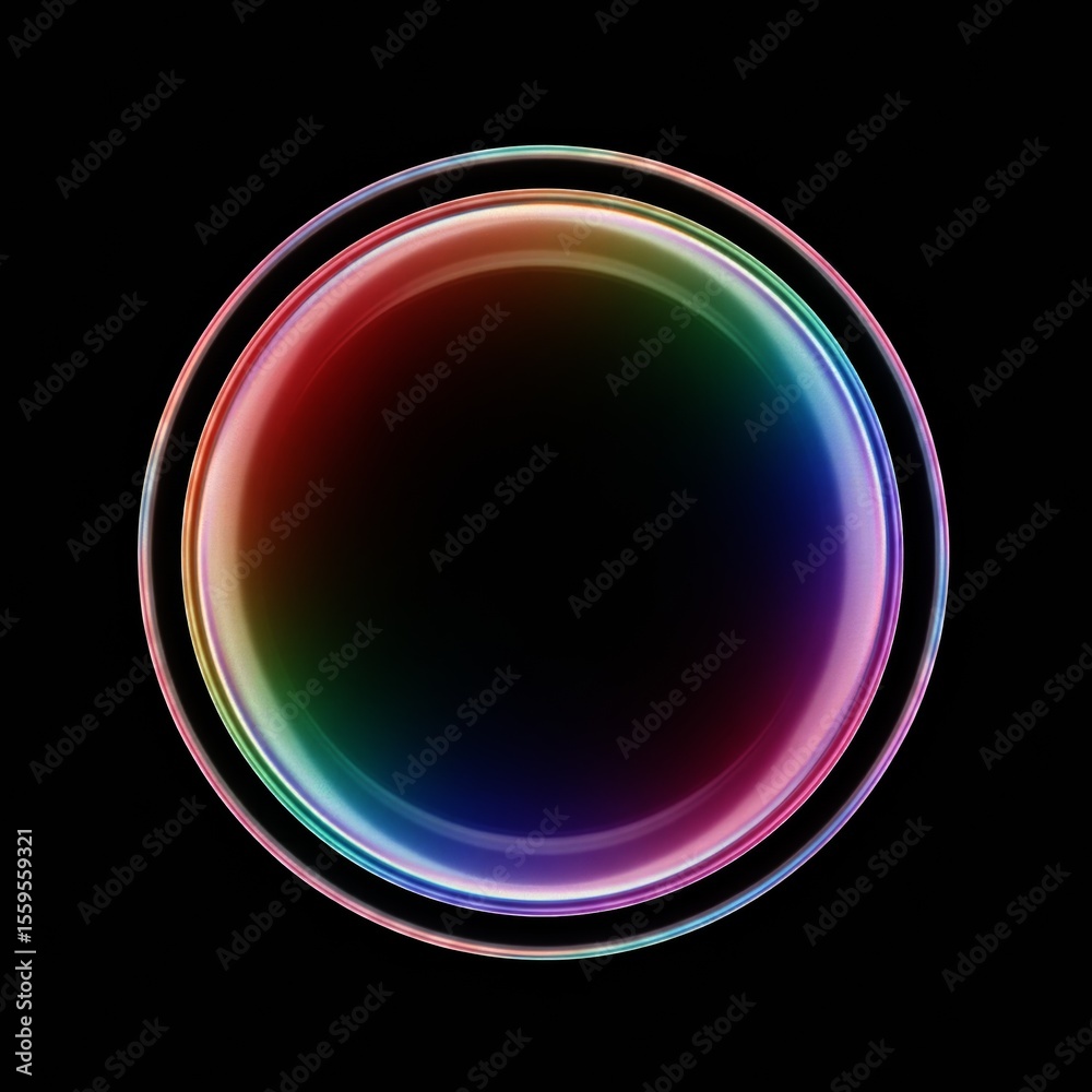 Fototapete abstract circular bubble with vibrant rainbow colors and reflective surface on a dark background