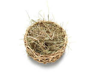 Straw in basket on white background