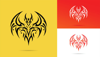 Beautiful silhouette of bat logo with 3 background colors black, red and white. bat head logo. bat animal head logo