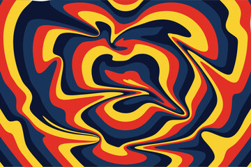 Psychedelic Swirl Abstract Background. Red, Yellow and Navy Color Twist