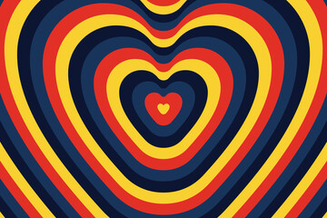 Retro Love Heart Waves. Vibrant Psychedelic Abstract Background