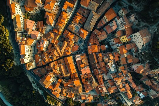Exploring the charming village of Apricale from above in Imperia Province, Aerial view of Apricale in the Province of Imperia, Liguria, Italy