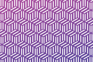 Seamless abstract striped cube geometric pattern in white, on a background of purple and pink gradations. vector background