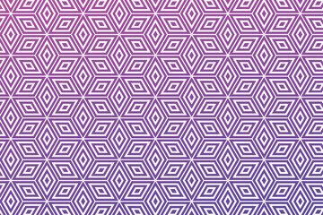 Seamless abstract striped cube geometric pattern in white, on a background of purple and pink gradations. vector background
