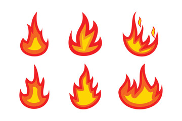 Set fire icons with different shapes. Set of fire symbols on white background. Vector illustration.