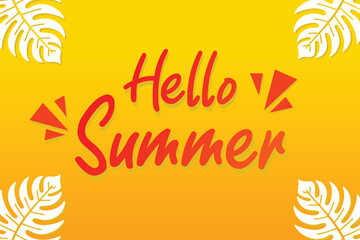 Hello summer illustration. Summer background illustration with tropical leaves all around