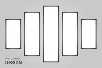 Picture collage or photo frame with layout illustration on the wall. Photo layout. Album Gallery vector illustration.