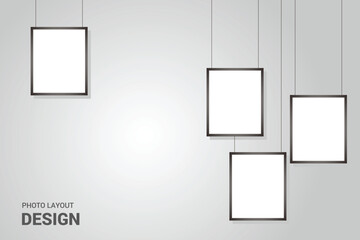 Picture collage or photo frame with layout illustration on the wall. Photo layout. Album Gallery vector illustration.