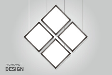 Picture collage or photo frame with layout illustration on the wall. Photo layout. Album Gallery vector illustration.