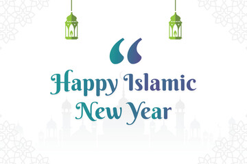 Happy New Hijri Year with silhouette mosque. Happy islamic new year