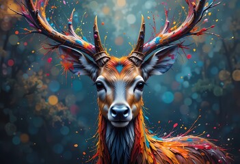 Abstract Deer with Colorful Splashes