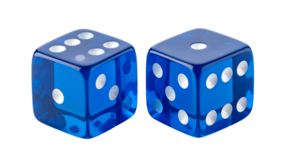 Close up of Blue Gambling Dice on White Background.