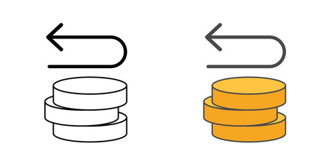 BNPL refund process icon with coins and return arrow, perfect for finance, payment returns, and digital transaction illustrations.