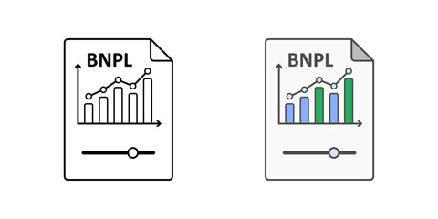 Flexible BNPL plans icon with document, chart, and adjustable slider, ideal for finance, payment options, and installment planning illustrations.