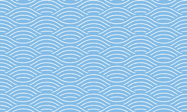 ラフな白い波線が重なる青い波模様