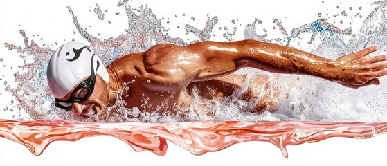 Powerful Swimmer in Action Dynamic Freestyle Aquatic Photography