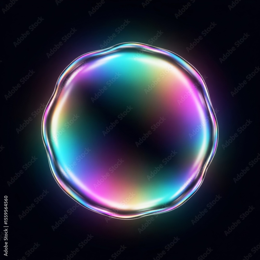 Poster Iridescent Bubbles Floating Through The Dark Abstract Space Creating A Mesmerizing Visual Display