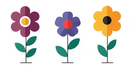 Simple Flat Design Flowers Purple Blue Yellow