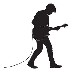 Silhouette illustration of a guitar player performing solo with electric guitar