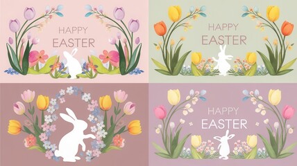 Aesthetic easter designs showcasing cheerful flowers and playful bunny motifs