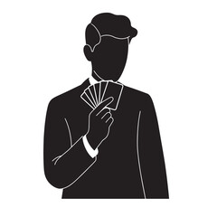Silhouette of a person holding playing cards represents strategy and probability in gambling